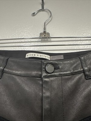 Alice + Olivia Lambskin Leather Corduroy Flare Crop Pants Womens  display picture 1