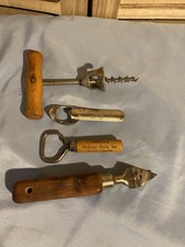 Vintage Lot Of 3 Bottle Openers & 1 Cork Screw Wooden Handles On 3