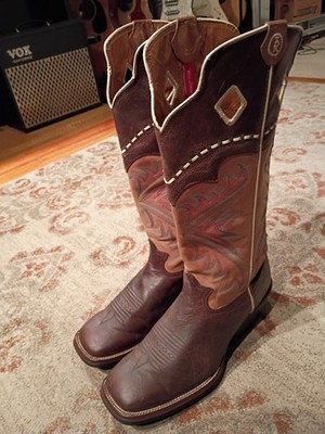 TONY LAMA 3R BROWN & TAN LEATHER S TOE BUCKAROO COWBOY BOOTS #RR1011 MEN'S 12D