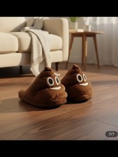 Novelty Poop Emoji Plush Slippers - Brown