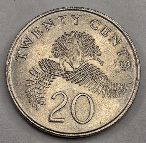 1989 Singapore 20 Cents - Circulated Singaporean Copper Nickel World Coin 