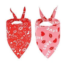 2 Pack X-Large Reversible Valentine's Day Dog Bandana Love Heart Pet Scarf