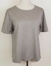 Preston York Party Top Size L Silver Metallic Christmas Short Sleeve Pullover 