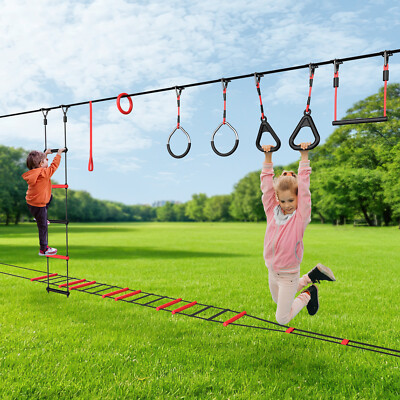 50ft Ninja Warrior Obstacle Course with Suspension Bridge Slackline Monkey Bars