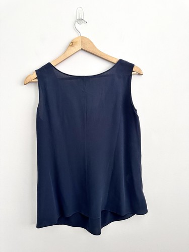 Designer Akris Punto Navy 100% Silk Sleeveless Top Blouse Size US12 F44 - Picture 5 of 7