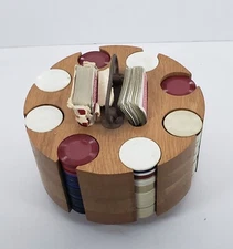vintage rotating poker caddy with chips and cover