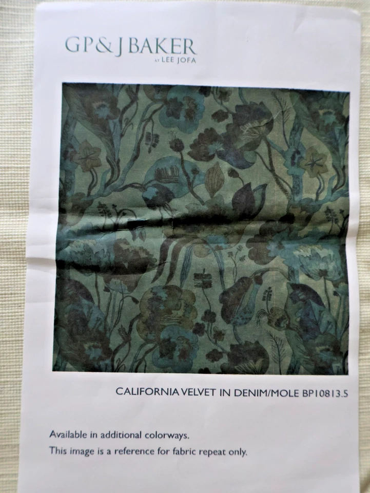 NEW SAMPLE GP&J Baker California Velvet Remnant 17"X12" DENIM / MOLE BP10813-5 - Image 3 of 3