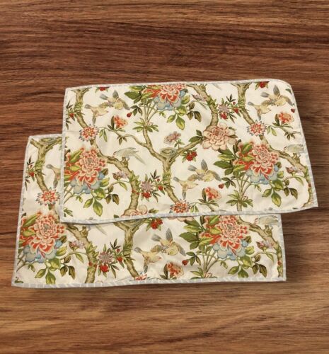 Waverly Mudan Persimmon Floral Birds King Pillow Shams 21 X 36” Cotton Set Of 2.