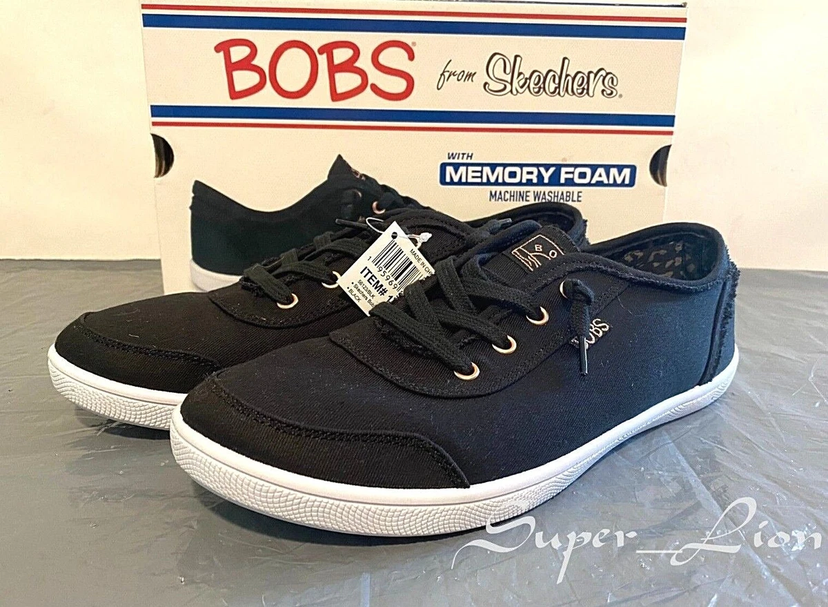 ON Skechers Women&#039;s Bobs Memory Foam Canvas Sneakers PICK SIZE, BLACK | eBay