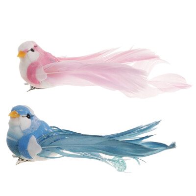 2 Stück Gefälschte Künstliche Schaum Feder Vogel mit Clip für Home Ornamente Hochzeit