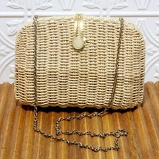 Woven Wicker Style Hand Bag Purse Elegance Chain Strap Magnetic Closure Vtg.