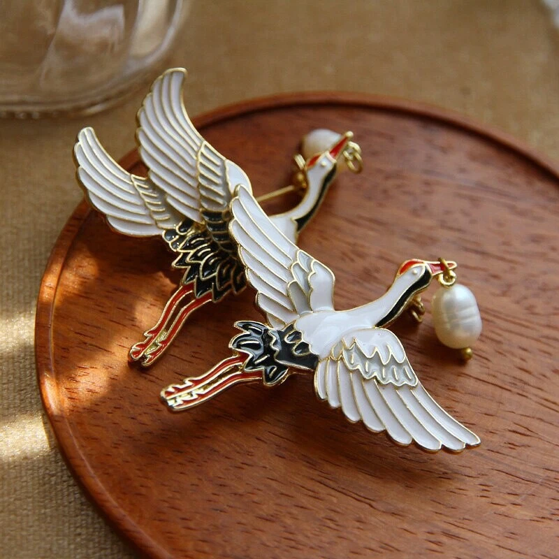 White Crane Brooch For Women Girl Bird Party Banquet Pin Gifts