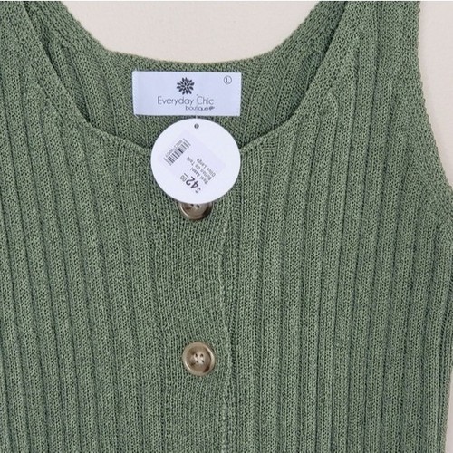 NWT Everyday Chic Boutique Green Ribbed Button Front Knit Sweater Tank sz large - Picture 4 of 4