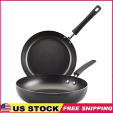 Nonstick Deep Frying Pan Set Aluminum Dishwasher Safe Skillet Twin Pack New