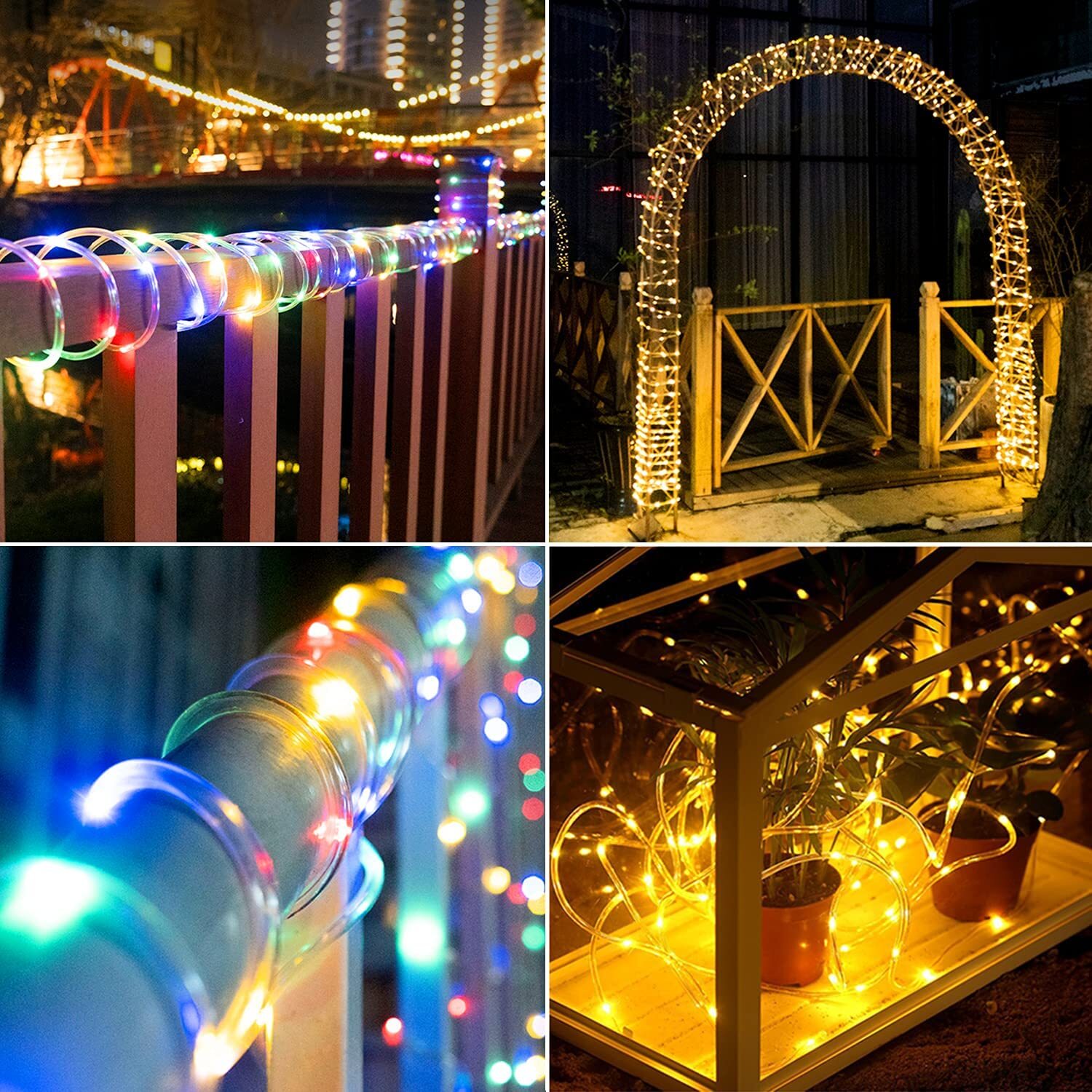 33FT Solar Rope Lights Outdoor Waterproof 100 LED Lights For Garden ...