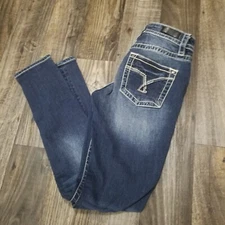 Vigoss Embroidered Blue Jeans Heritage Fit Size 4 Skinny Dark Wash