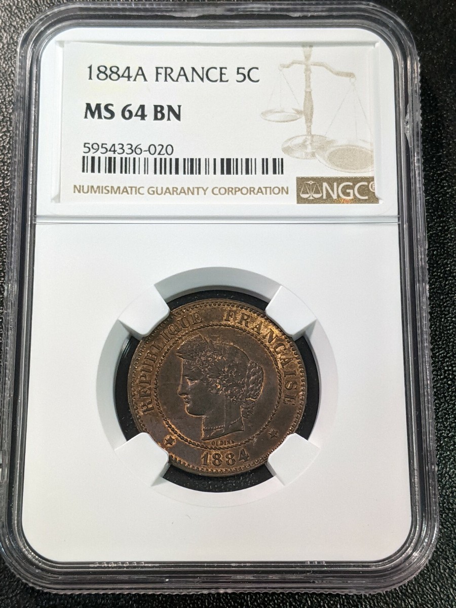 1884 A MS64 BN France 5 Centimes UNC NGC KM 821.1 Scarce Grade! | eBay