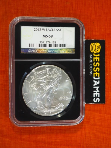 2012 W BURNISHED SILVER EAGLE NGC MS69 BLACK CORE HOLDER