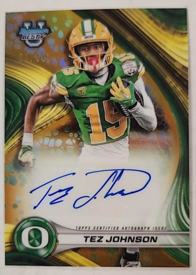TEZ JOHNSON 2024 BOWMAN U BEST OF 2024 GOLD REFRACTOR AUTO /50 DUCKS
