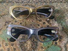 2 Rhinestone Gold /Silver Vintage 50s Cat Eyeglasses /Sunglasses Made In France