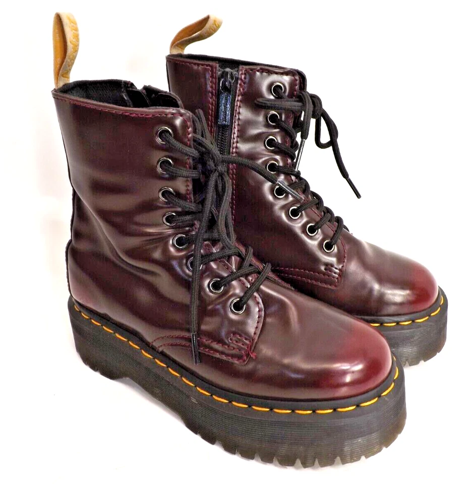 Botas de plataforma Dr. Martens DOCS V JADON II rojo cereza VEGANAS - Damas talla 6 EE. UU. Foto 2 de 4