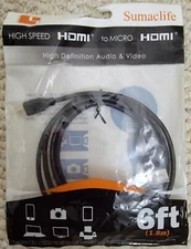 SumacLife High Speed HDMI to Micro HDMI High Def. Audio Video Cable 6 ft. Black