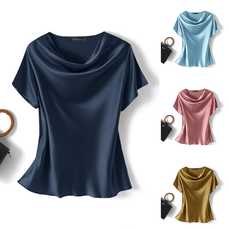 ★LMOOD★ YOUNG Premium Silk Short Sleeve T-Shirt 6 COLOR US STOCK Women Short Sleeve Cowl Neck Tops Shirt Satin Silky