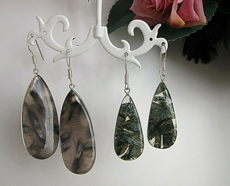 Natural Blue Sodalite Stick Agnate or Other Gems Long Drop Earrings. - Image 2 of 4