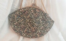 TAPESTRY EVENING PURSE HANDBAG ANTIQUE SILK LINED CHAIN HANDLE VICTORIAN FLORAL