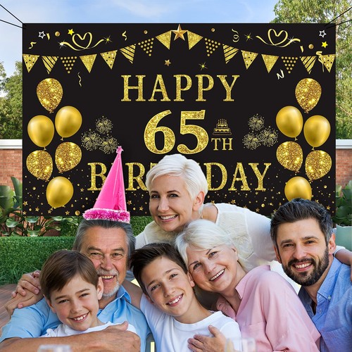 65th Birthday Backdrop Gold and Black 5.9 X 3.6 Fts Happy Birthday Party Deco... - Picture 5 of 8
