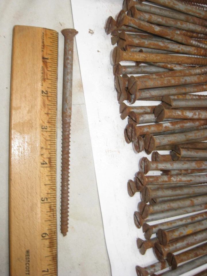 qty. 56 vintage 6 inch screws flat head slotted wood screw quality fastener - Image 4 of 4