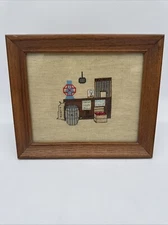 Framed Cross Stitch Old General Store Counter Approx 10"x12"