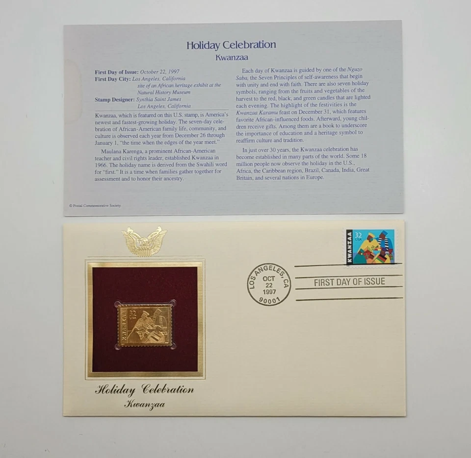 3 Holiday Celebration 22kt Gold Stamp First Day Issue 32 Cent Oct 22, 1997 STP39 - Image 3 of 3