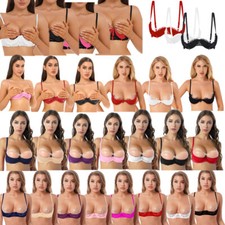 Woman's Underwire Push Up Shelf Bra 1/4 Cups Bare Exposed Breast Bra Crop Top