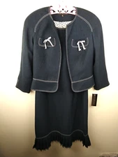 Nipon Boutique Dress Suit Womens 6(US)10(UK) Navy Blue Ethereal Garden $380.00