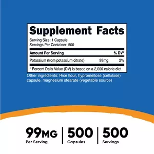 Nutricost Potassium Citrate 99mg, 500 Capsules - Gluten Free & Non-GMO - Picture 2 of 5