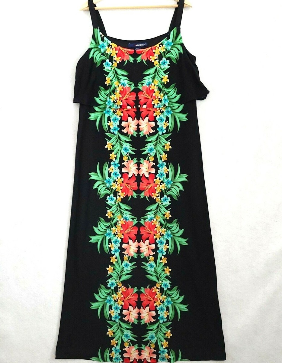 Denim 24/7 Dress Womens Medium Black Green Red Maxi Floral Sleeveless  Stretch M | eBay