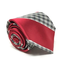 Ike Behar New York Classic Tie Red Black Gray Striped Silk Handmade USA Necktie