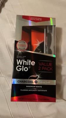 White Glo Charcoal + Baking Soda Maximum White Toothpaste 2 Pack + Brush 5.2oz