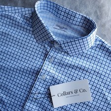 NWT Collars and Co Dress Collar Polo Shirt Mens M Microcheck Plaid Blue White