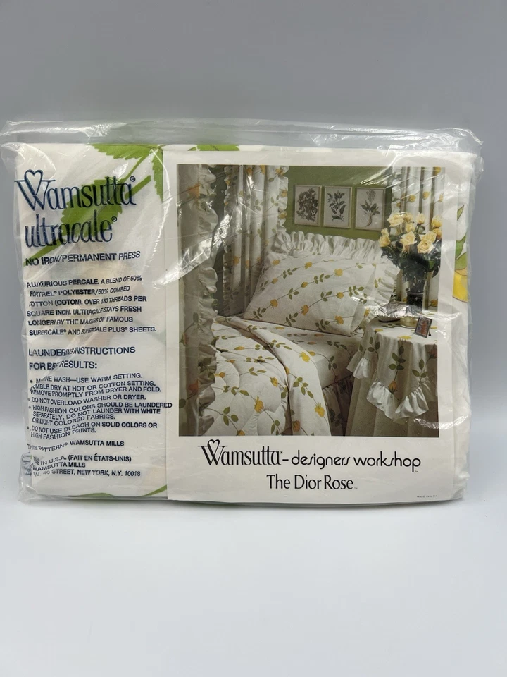 Vintage Wamsutta Christian Dior Yellow Rose Twin Flat Sheet "The Dior Rose" NEW - Image 3 of 3