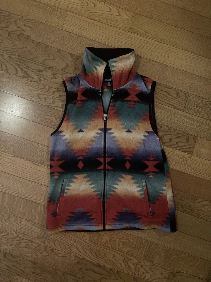 Suéter y Chaleco Chaps Para Mujer Ralph Lauren Western Azteca Navajo Capucha Tejido De Colección Foto 4 de 4