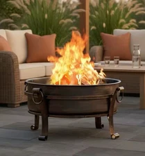 36 Inch 3 in 1 Fire Pit with Grill Lid and Table Outdoor BBQ