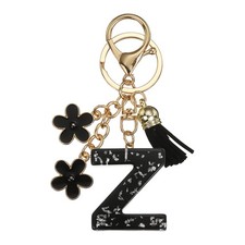 Alphabet Initial Letter Keychain Cute Charm With Tassel Flower Letter Z Black