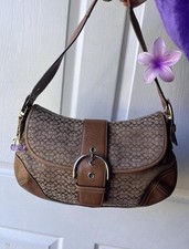 Coach Women's Brown Logo Shoulder Bag with Buckle Accent, Strap,