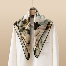 70 Cashmere 30 Silk 26'' Double Face Shawl Green Flower Scarf Neckerchief Wrap