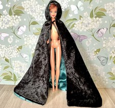Barbie Clone Doll Cape Only Vintage 1970s Black Velvety With Polka Dots & Ties