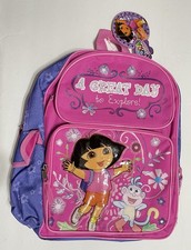 Medium Backpack-Dora the Explorer Girls Pink/Purple Floral Backpack 14 x10 New