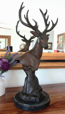 Bronzefigur Hirsch Büste Geweih Bronze Reh Skulptur Figur Tierfigur Statue Kunst