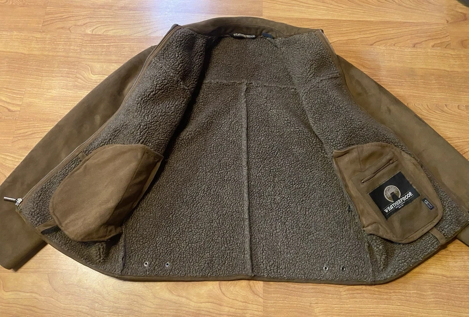 Weatherproof Coat Men’s Medium Brown Suede Sherpa Lined Bomber Jacket Pockets - Image 4 of 4
